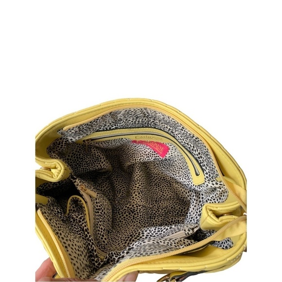 Catherine Malandrino Diamond Quilted Yellow Tote Ladies Handbag Vegan Leather - Picture 4 of 14